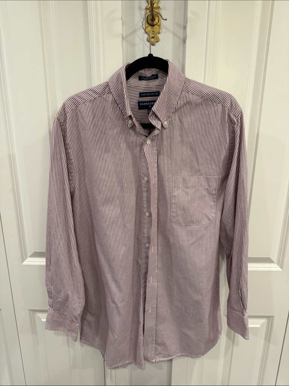 Saddlebred Men's Burgendy & White Striped Button-Down Shirt